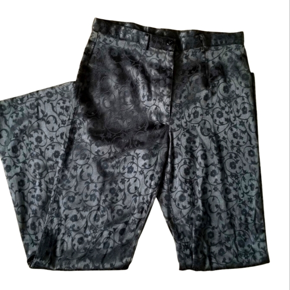Vintage 90s Brocade Black Jacquard Damask Pants – Baroque Gothic Vamp Trousers - Picture 1 of 4